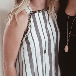 Striped Shift Dress with Fringed Hem